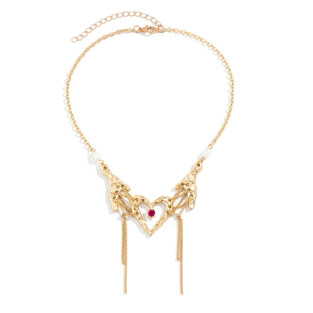 Wholesale Love Tassel Rhinestone Clavicle Chain Lava Liquid Metal Pleated Necklace